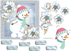Cute Snowman With Pink Hat 6x6