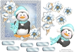 Cute Penguin With Aqua Hat 6x6