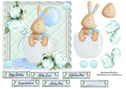 Gorgeous Tea Cup Bunny Blue 7x7