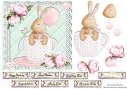 Adorable Tea Cup Bunny Pink 7x7
