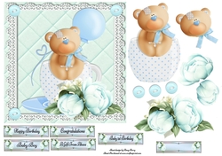 Cute Tea Cup Teddy Bear Blue 7x7