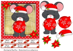 Cute Grey Mouse With Bauble 7x7