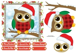 Beautiful Tartan Belly Owl With Santa Hat 7x7