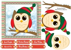 Cute Owl In Green Stripe Hat 7x7