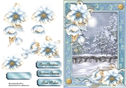 Christmas Scene With Blue Flowers