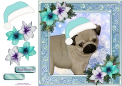 Adorable Pug With Blue Santa Hat 8x8