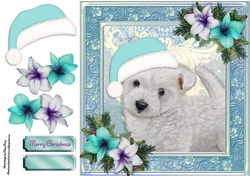 Adorable Westie With Blue Santa Hat 8x8