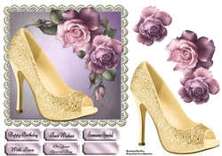 Beautiful Cream Shoe With Purple Roses 7x7