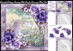 Beautiful Cottage Painting With Purple Roses 8x8 Mini Kit