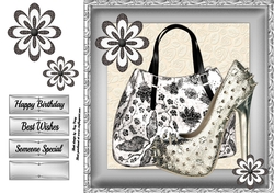 Beautiful Black & White Handbag With Silver Shoe 8x8