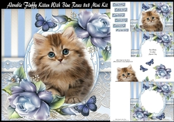 Adorable Fluffy Kitten With Blue Roses 8x8 Mini Kit