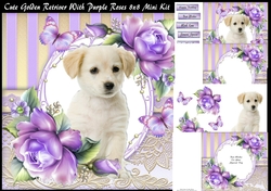 Cute Golden Retriever In Purple Roses 8x8 Mini Kit
