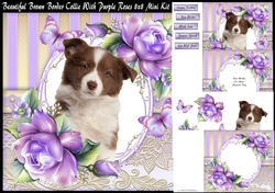 Beautiful Brown Border Collie With Purple Roses 8x8 Mini Kit