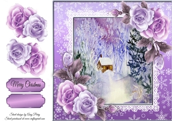 Beautiful Lilac And Blue Scene With Lilac Roses 8x8