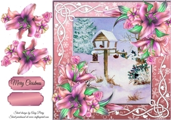 Beautiful Christmas Scene With Pink and Purple Lillies 8x8