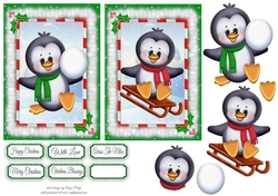 2 6x4 Penguin With Snowball & Penguin Sledging Toppers
