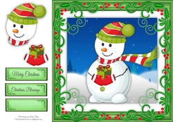 Snowman With Green & Red Stripe Scarf 8x8