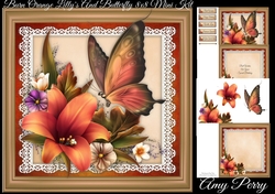 Beautiful Burnt Orange Lillys With Butterfly 8x8 Mini Kit