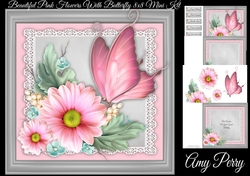 Beautiful Pink Flowers With Butterfly 8x8 Mini Kit