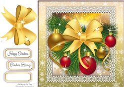 Beautiful Red Baubles & Gold Bow 8x8