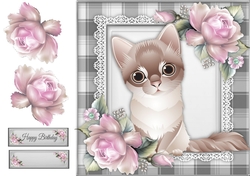 Gorgeous Brown Cat With Pink Roses 8x8