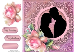 Beautiful Silhouette Couple With Pink Roses 8x8