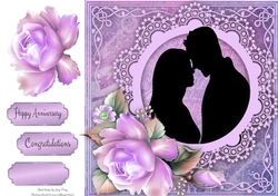 Beautiful Silhouette Couple With Purple Roses 8x8