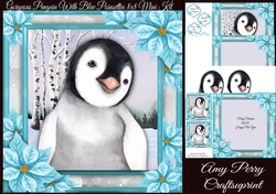 Gorgeous Penguin With Blue Poinsettia 8x8 Mini Kit