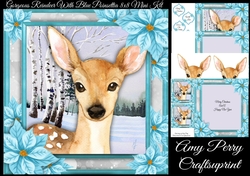 Gorgeous Reindeer With Blue Poinsettia 8x8 Mini Kit