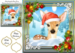 Beautiful Reindeer With Santa Hat 8x8