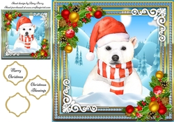 Beautiful Polar Bear With Santa Hat 8x8