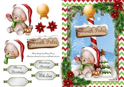 Cute Teddy Bear With North Pole Sign