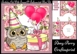 Birthday Owl With Present & Balloons 8x8 Mini Kit