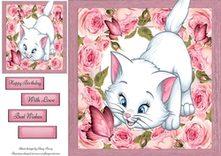 Cute White Cat Playing With Butterflies 8x8
