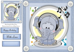 Cute Elephant Listening To Music 8x8