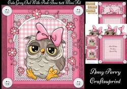 Cute Grey Owl With Pink Bow 8x8 Mini Kit