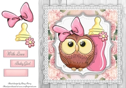 Beautiful Pink Owl With Bottle 8x8