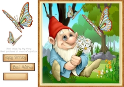 Cute Garden Gnome With Butterflies 8x8