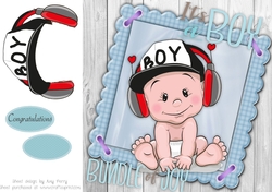 Baby Boy With Headphones 8x8