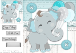 Adorable Aqua Elephant With Balloons 8x8