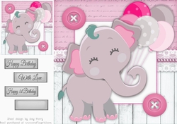 Adorable Pink Elephant With Balloons 8x8