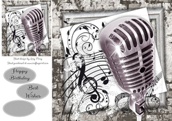 Silver Microphone With Music Notes 8x8