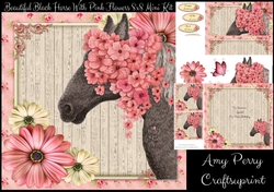 Beautiful Black Horse With Pink Flowers 8x8 Mini Kit