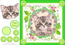 Cute Grey Cat With Flowers 8x8