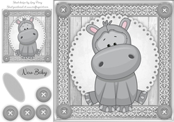 Cute Grey Hippo 8x8