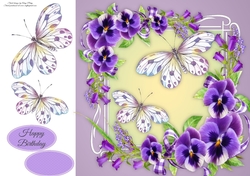 Beautiful Lilac Pansies With Butterflies 8x8