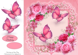 Beautiful Pink Flowers & Butterflies 8x8
