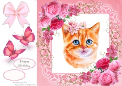 Gorgeous Ginger Kitten In Pink Roses 8x8