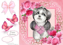 Gorgeous Shitzu In Pink Roses 8x8