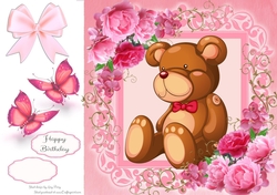Gorgeous Sitting Teddy Bear In Pink Roses 8x8